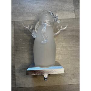 Snowman Clear Glass 9" Weighted Mantel Christmas Stocking Holder